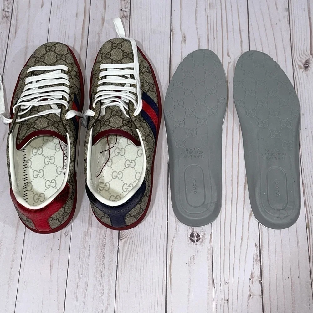 GUCCI  Men's Ace GG Supreme Low Top Sneaker Beige Size - 7 - Picture 11 of 15